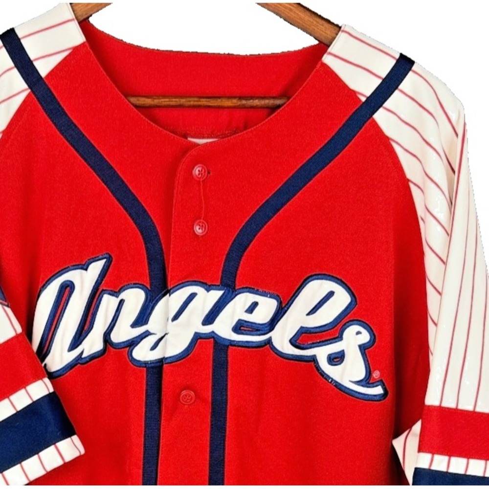 Dynasty Vintage 90s MLB Anaheim Angels Baseball Jersey Mens XL Sewn Red Pinstrip